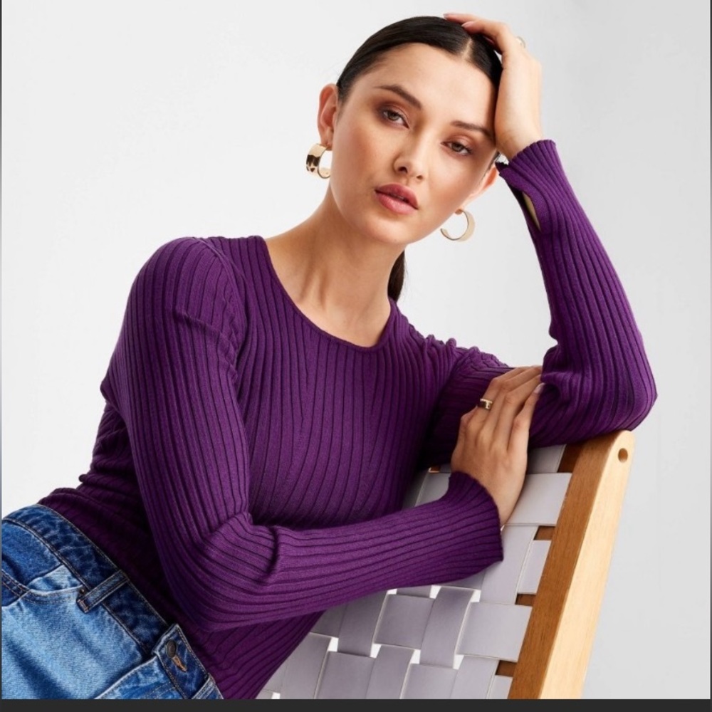 🔮 FUTURE COLLECTIVE Purple Open Back Twist Pullover Knit Sweater Jumper Top XS - Picture 2 of 8